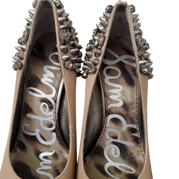 Sam Edelman Roza Spiked Heels Pumps‎ Shoes 6 M Tan Matte Leather  Rhinestone - Picture 4 of 14